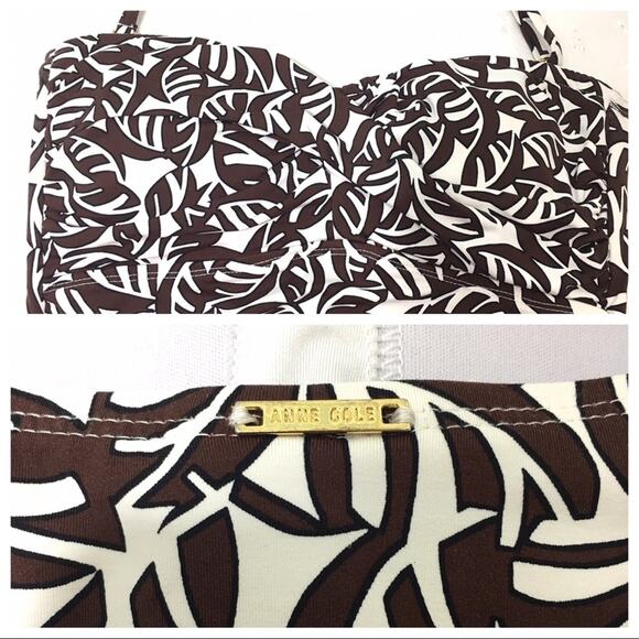 Anne Cole Brown Leaf Nature Pattern Sweet Heart Halter High Cut One Piece Size 8 - Picture 3 of 8